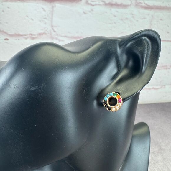 Tous STRAIGHT SMALL DISC EARRINGS IN ROSE SILVER VERMEIL WITH GEMSTONES - Picture 5 of 9